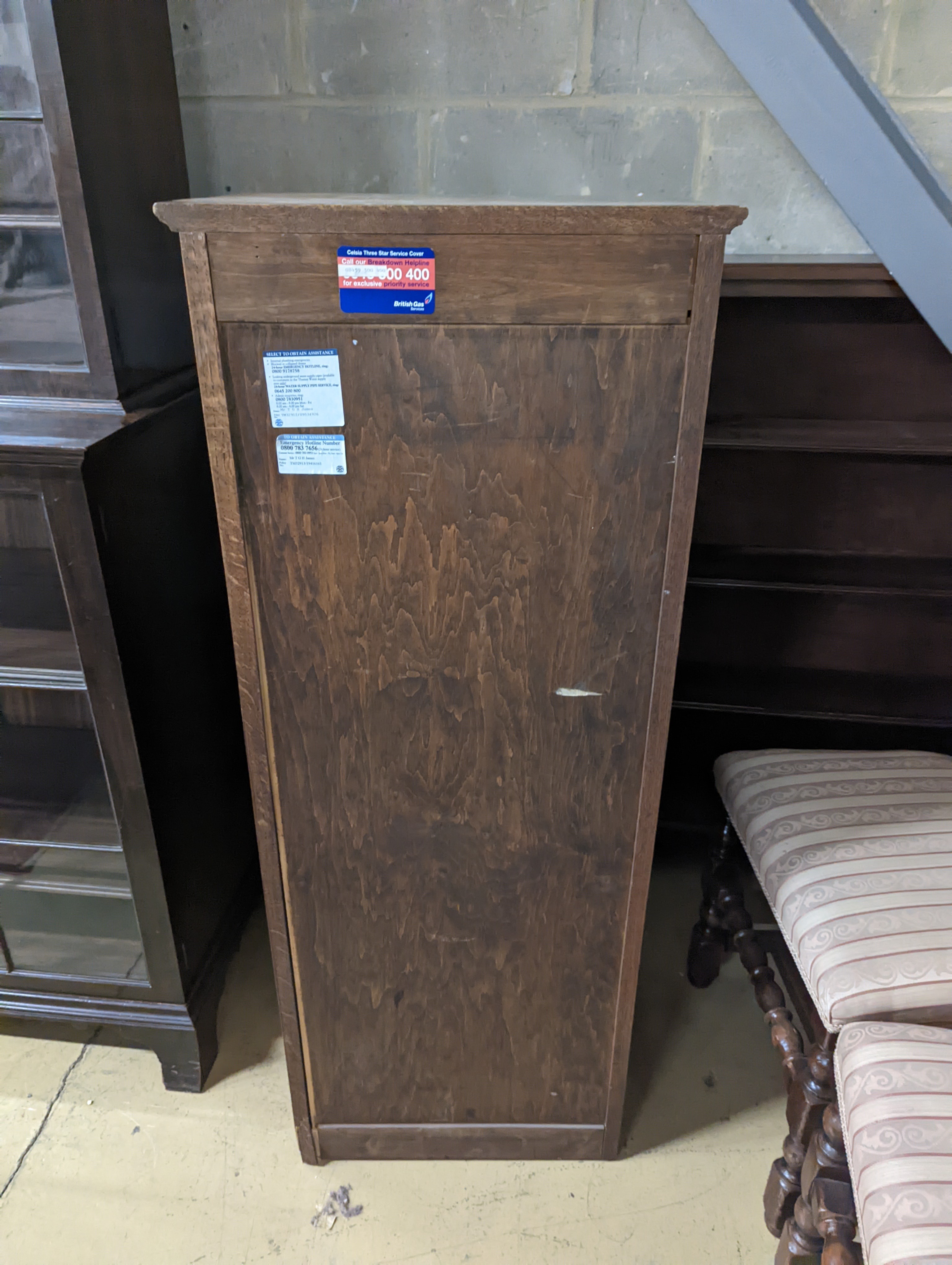 An early 20th century oak tambour filing cabinet, width 49cm, depth 40cm, height 125cm